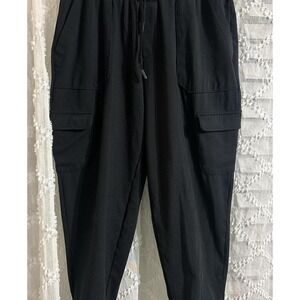 Mondetta Mens Cargo Jogger Pants Black Elastic Waist Drawstring Tapered Leg L